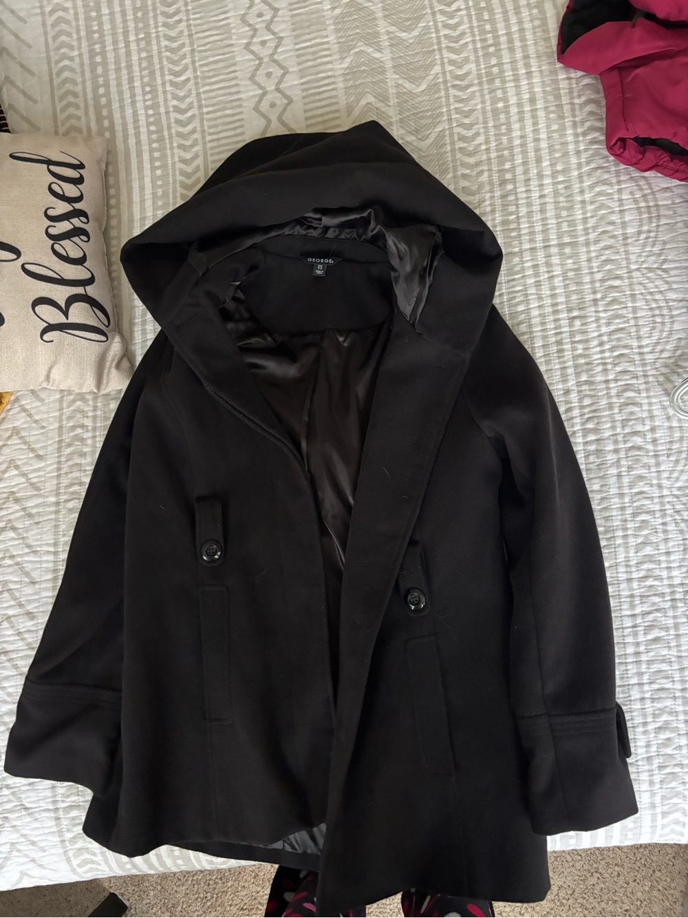 George Black Hooded Wool-Blend Peacoat